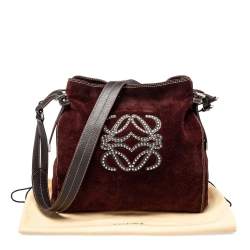 Pre Owned Loewe Burgundy Suede Crossbody Bag