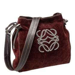 Pre Owned Loewe Burgundy Suede Crossbody Bag