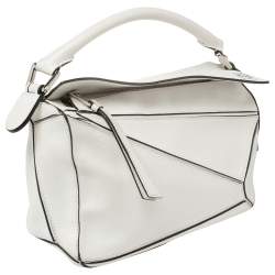 Loewe White Leather Small Puzzle Shoulder Bag