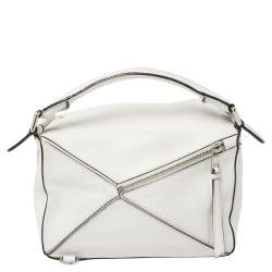 Loewe White Leather Small Puzzle Shoulder Bag