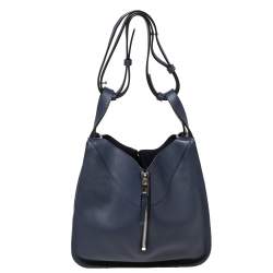 Pre Owned Loewe Navy Blue Leather Hammock Drawstring Shoulder Bag