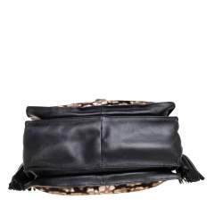 Pre Owned Loewe Black/Brown Leopard Print Calfhair and Leather Tassel Shoulder Bag