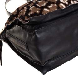 Pre Owned Loewe Black/Brown Leopard Print Calfhair and Leather Tassel Shoulder Bag