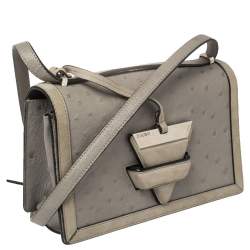 مملوكة مسبقًا Loewe Grey Ostrich Barcelona Crossbody Bag
