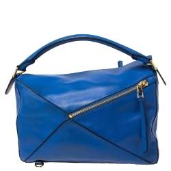 Pre Owned Loewe Blue Leather Large Puzzle Shoulder Bag