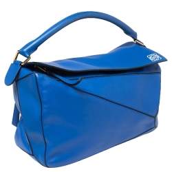 Pre Owned Loewe Blue Leather Large Puzzle Shoulder Bag