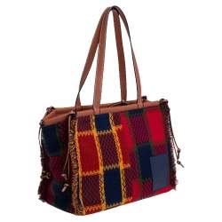 مملوكة مسبقًا Loewe Multicolor Tartan Wool and Leather Tote