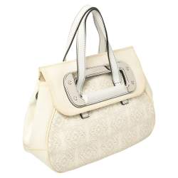 Pre Owned Loewe Off White Anagram PVC and Leather Cut Out Flap Satchel