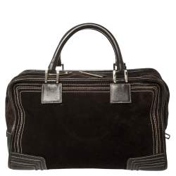 مملوكة مسبقًا Loewe Dark Brown Suede and Leather Amazona Satchel