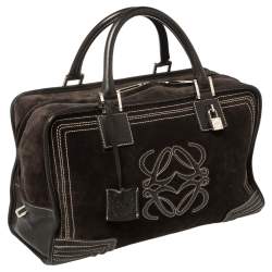 مملوكة مسبقًا Loewe Dark Brown Suede and Leather Amazona Satchel