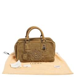Pre Owned Loewe Olive Green Suede and Leather Amazona Satchel