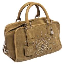 Pre Owned Loewe Olive Green Suede and Leather Amazona Satchel