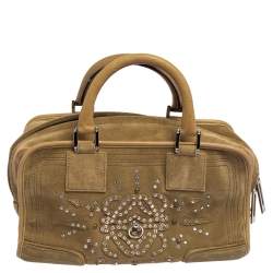 Pre Owned Loewe Olive Green Suede and Leather Amazona Satchel