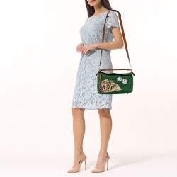 Pre Owned حقيبة كتف لويفي بلاينغ كارد بازل جلد وسويدي بني/ أخضر