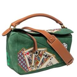 Pre Owned حقيبة كتف لويفي بلاينغ كارد بازل جلد وسويدي بني/ أخضر