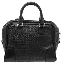 Pre Owned Loewe Black Anagram Embossed Leather Satchel
