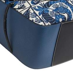 Pre Owned Loewe Black/Blue Bird Jacquard Canvas and Leather Hammock Bag