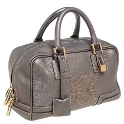 Pre Owned حقيبة ساتشل لويفي امازون جلد مُحبب رصاصي ميتاليك صغيرة