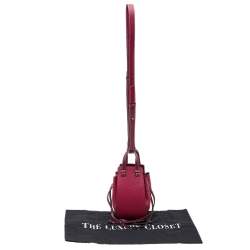 Pre Owned Loewe Burgundy Leather Mini Hammock Drawstring Bag