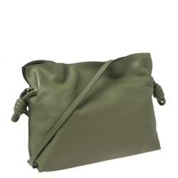 Loewe Olive Green Leather Flamenco Clutch