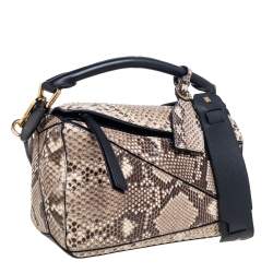 Pre Owned حقيبة كتف لويفي بازيل جلد وجلد ثعبان بيج/أسود صغيرة