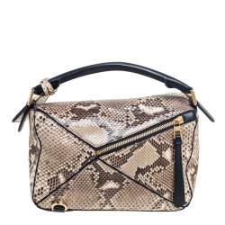 Pre Owned حقيبة كتف لويفي بازيل جلد وجلد ثعبان بيج/أسود صغيرة