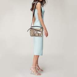 Pre Owned حقيبة كتف لويفي بازيل جلد وجلد ثعبان بيج/أسود صغيرة