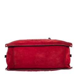 Pre Owned حقيبة ساتشل لويفي جلد وسويدي أحمر داكن/بني