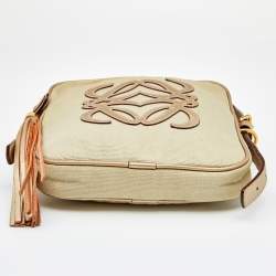 Pre Owned Loewe Beige/Gold Canvas and Leather Messenger Bag