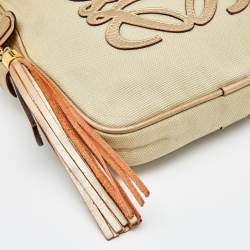 Pre Owned Loewe Beige/Gold Canvas and Leather Messenger Bag