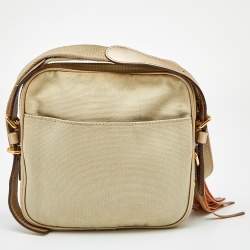 Pre Owned Loewe Beige/Gold Canvas and Leather Messenger Bag