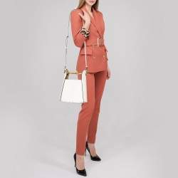 Pre Owned Loewe White Leather Bamboo Bucket Bag 