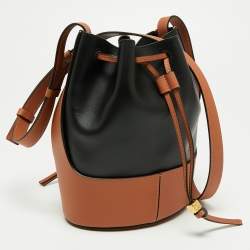 Pre Owned Loewe Black/Tan Leather Balloon Drawstring Bucket Bag