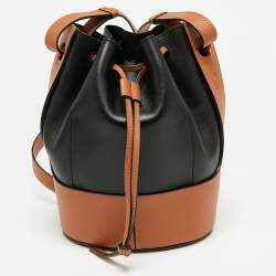 Pre Owned Loewe Black/Tan Leather Balloon Drawstring Bucket Bag