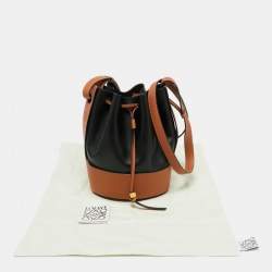 Pre Owned Loewe Black/Tan Leather Balloon Drawstring Bucket Bag