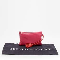 Loewe Pink Leather Logo Embossed Tassel Zip Pouch
