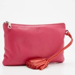 Loewe Pink Leather Logo Embossed Tassel Zip Pouch