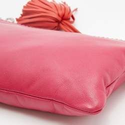 Loewe Pink Leather Logo Embossed Tassel Zip Pouch