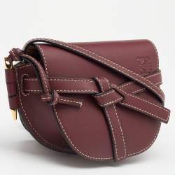 Pre Owned Loewe Burgundy Leather Small Gate Shoulder Bag