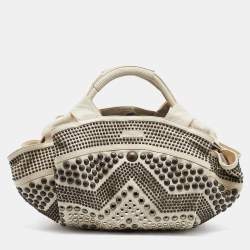 Pre Owned Loewe Light Beige Leather Special Edition Embellished Aire Hobo