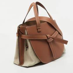 مملوكة مسبقًا Loewe Tan/Beige Leather and Canvas Medium Gate Tote