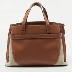 مملوكة مسبقًا Loewe Tan/Beige Leather and Canvas Medium Gate Tote
