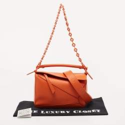 Pre Owned Loewe Orange Leather Small Puzzle Shoulder Bag