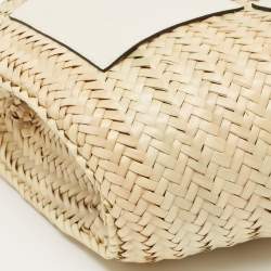 مملوكة مسبقًا  Loewe Beige/White Woven Raffia and Leather Basket Bag