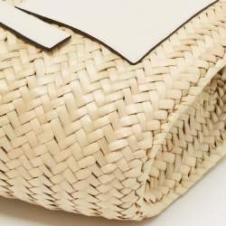 مملوكة مسبقًا  Loewe Beige/White Woven Raffia and Leather Basket Bag