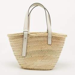 مملوكة مسبقًا  Loewe Beige/White Woven Raffia and Leather Basket Bag