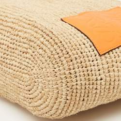 Pre Owned Loewe Beige/Orange Paula's Ibiza Raffia and Leather Crossbody Bag