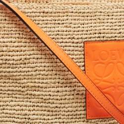 Pre Owned Loewe Beige/Orange Paula's Ibiza Raffia and Leather Crossbody Bag