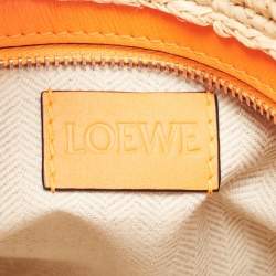Pre Owned Loewe Beige/Orange Paula's Ibiza Raffia and Leather Crossbody Bag