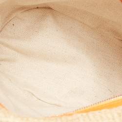 Pre Owned Loewe Beige/Orange Paula's Ibiza Raffia and Leather Crossbody Bag
